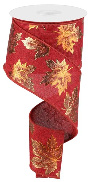 2.5"X10yd Foil Maple Leaf On Royal Ribbon - Image 3
