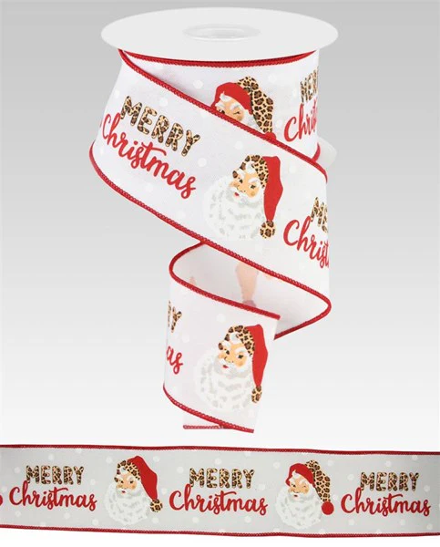 2.5"X10yd Merry Christmas Leopard Santa Ribbon