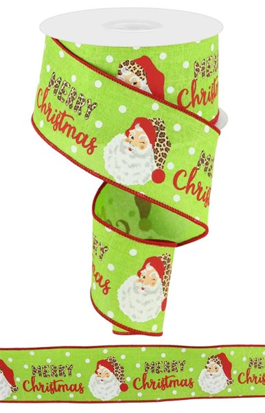 2.5"X10yd Merry Christmas Leopard Santa Ribbon - Image 2