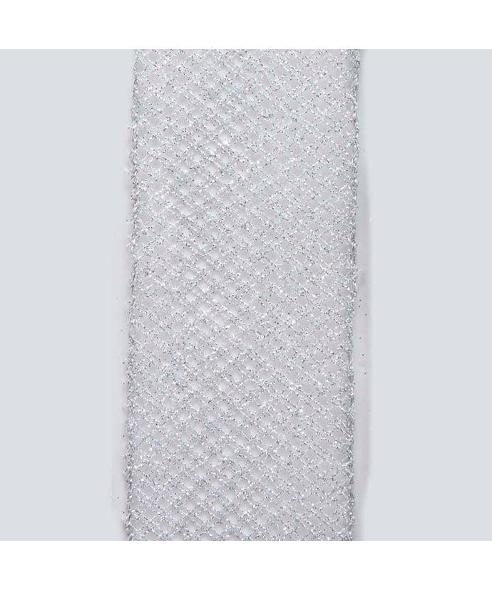 2.5"x10YD Silver Mesh Ribbon