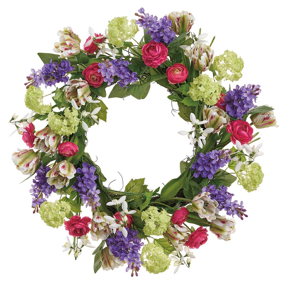 26 Inch Snowball/Lilac/Tulip Wreath Mixed