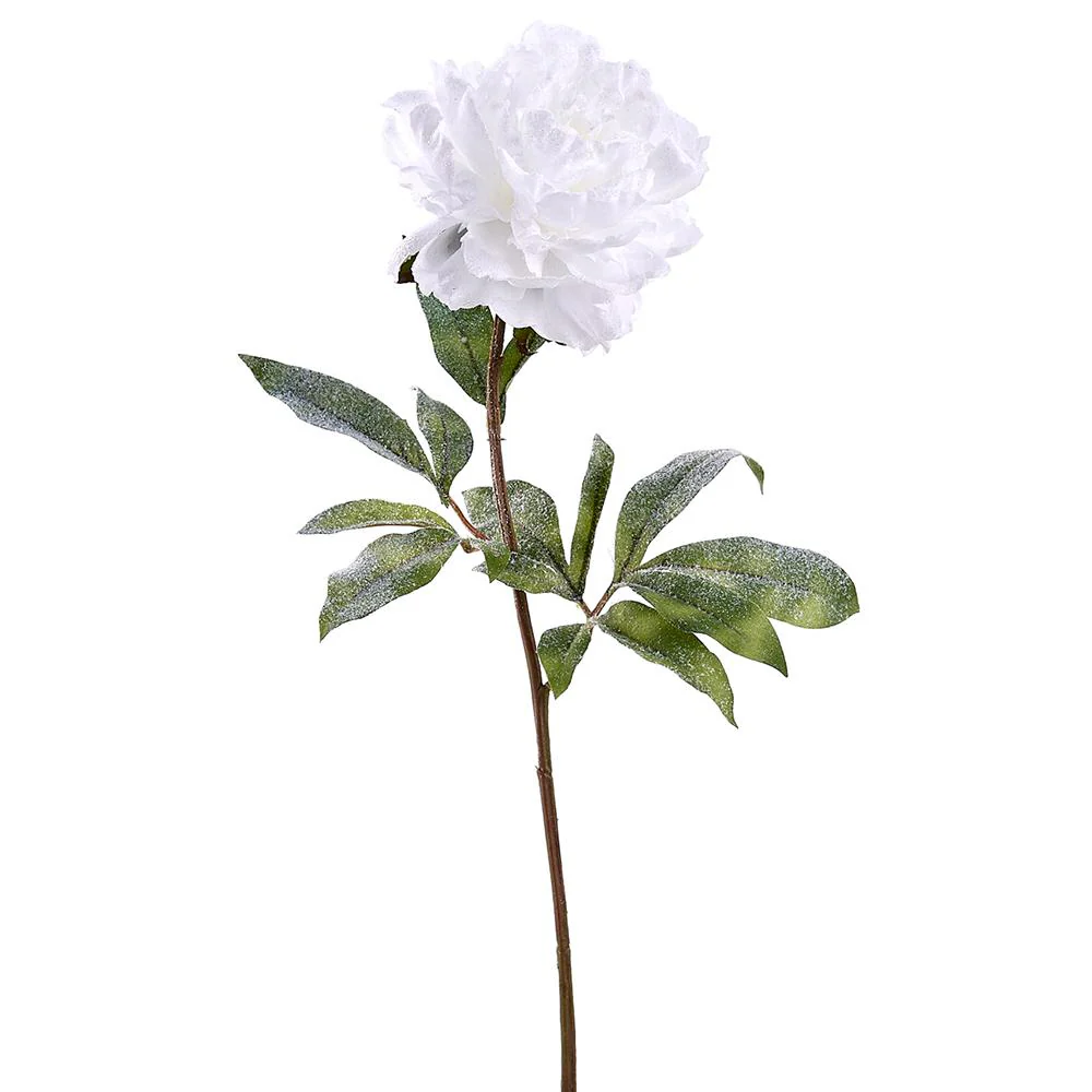 28" Snowed Peony Spray White - Image 2