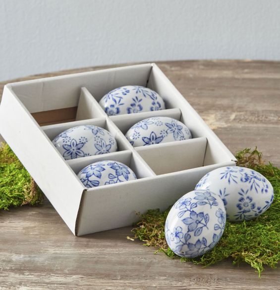 3.25” Box of Blue Floral Eggs - Image 2