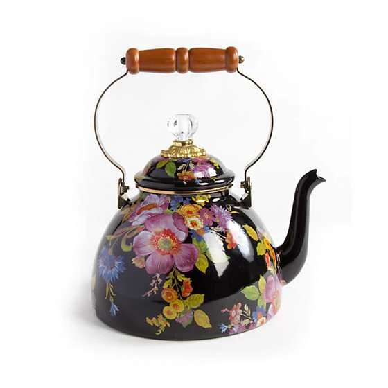 3 Quart Black Flower Market Tea Kettle