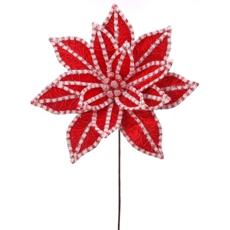 30" Giant Candy Snow Glitter Poinsettia Stem - Image 3