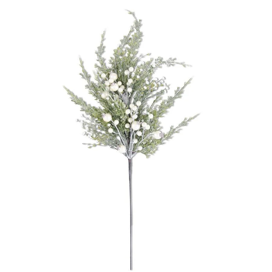 30 Inch Snowy Cypress Pine Spray with Pearls