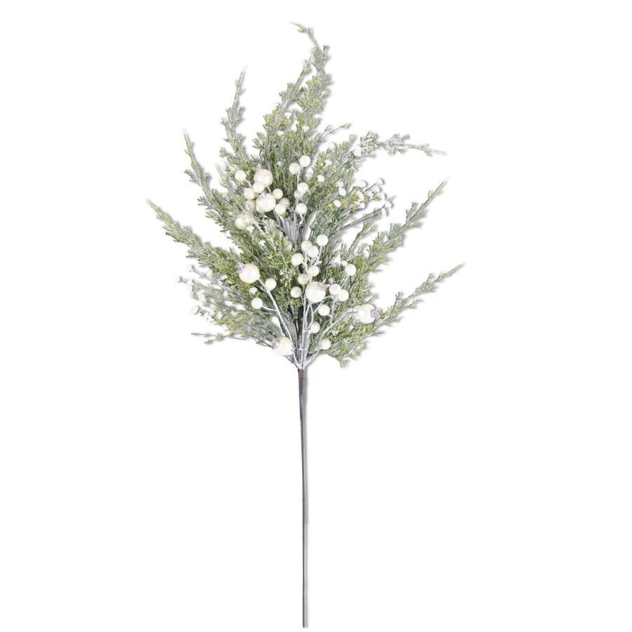 30 Inch Snowy Cypress Pine Spray with Pearls - Image 2