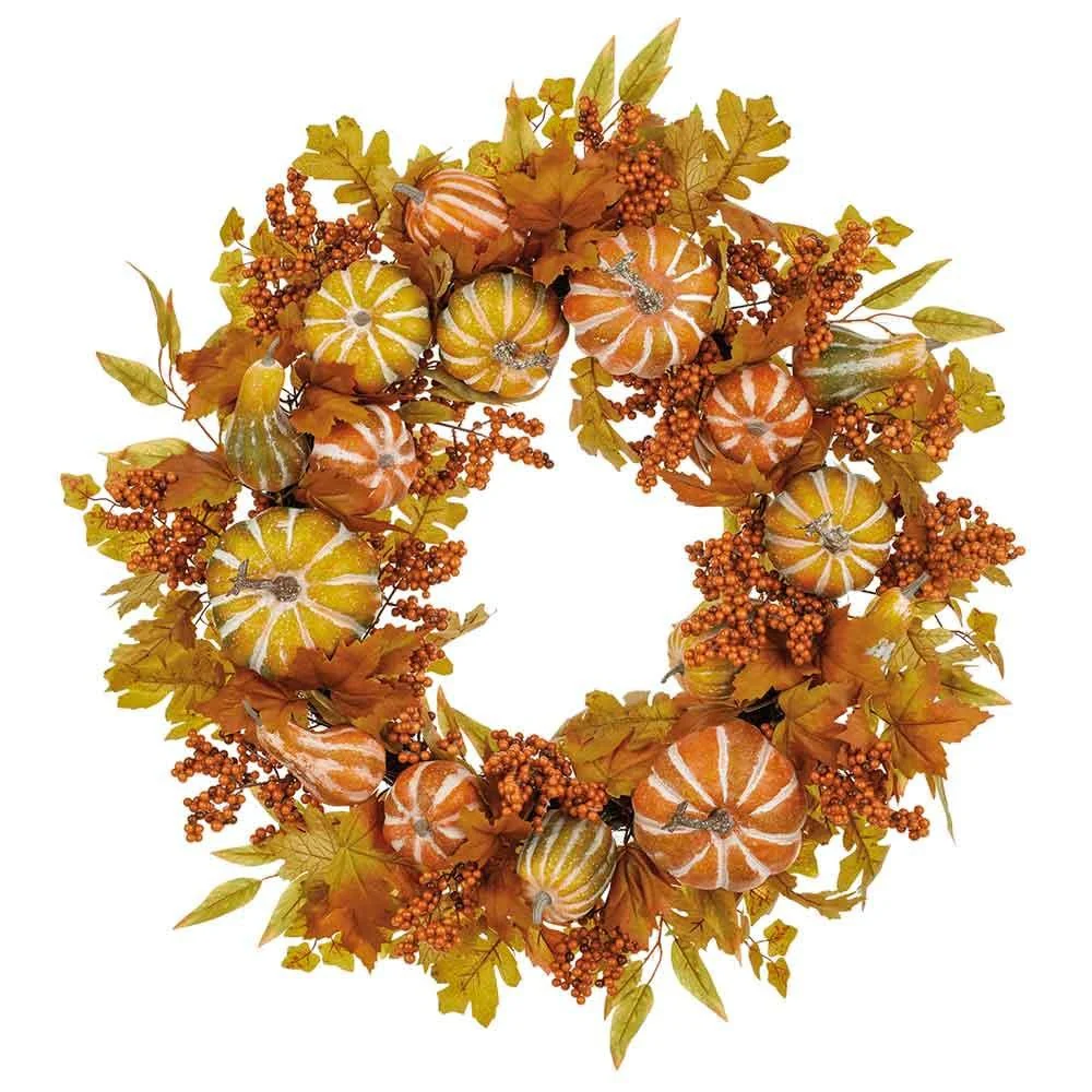 30" Pumpkin/Berry/Maple Wreath Orange Green