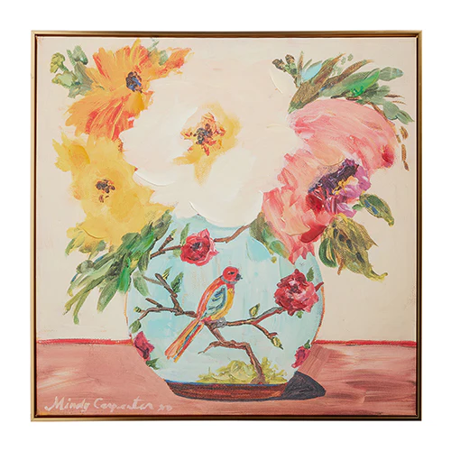 31.25” Bird on Vase Framed Wall Art