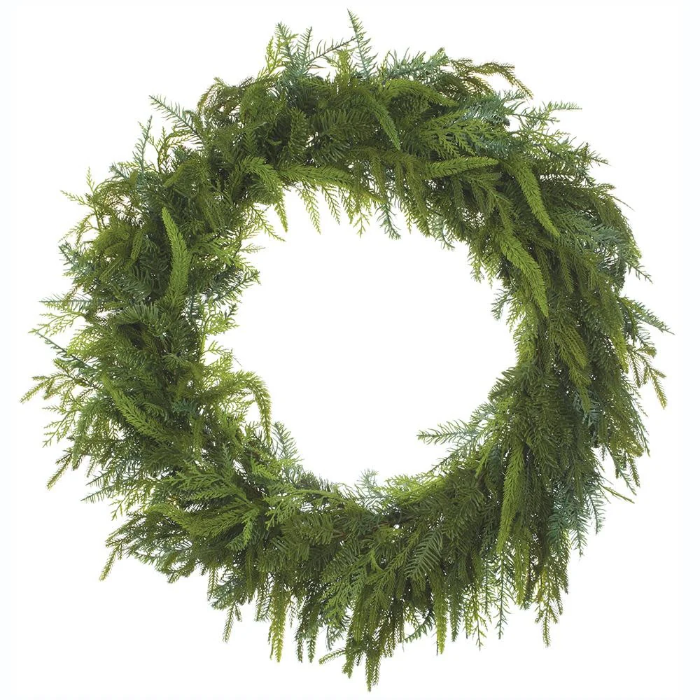 32" Soft PE Cedar Mixed Pine Wreath Green