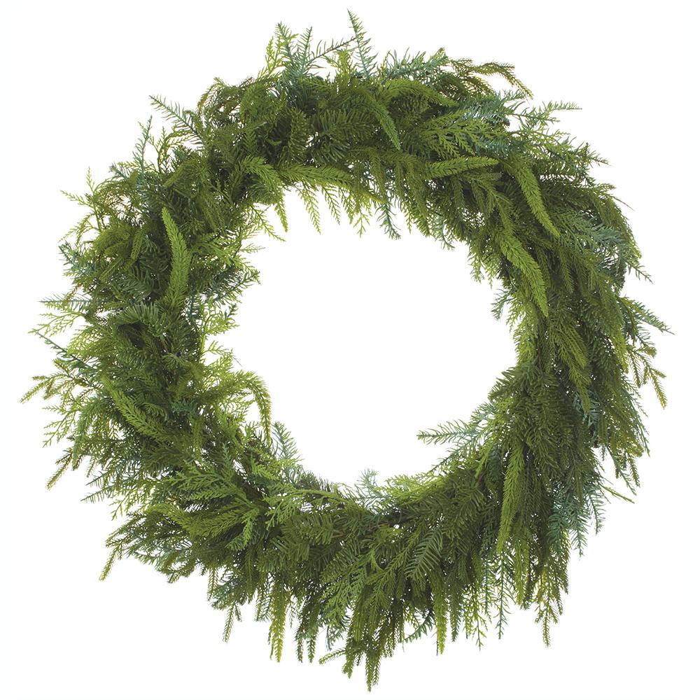 32" Soft PE Cedar Mixed Pine Wreath Green - Image 2