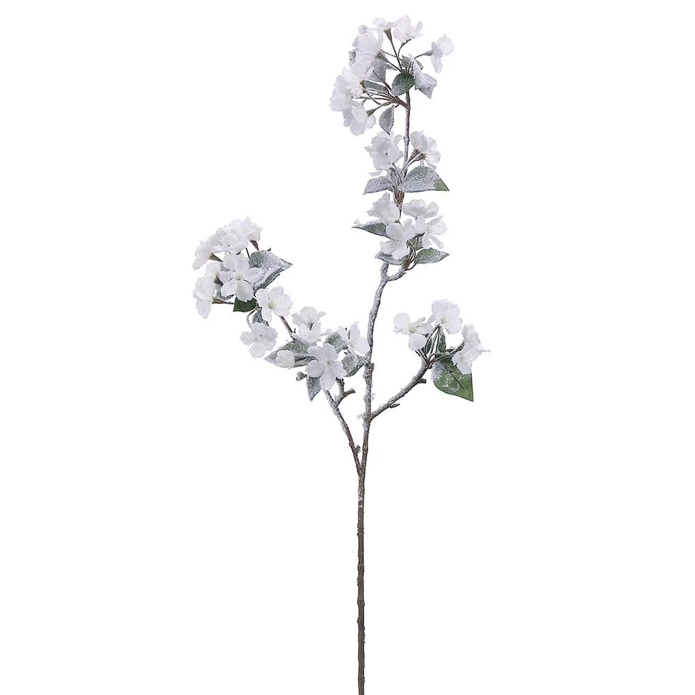 35” Snow Quince Blossom Spray Snow White