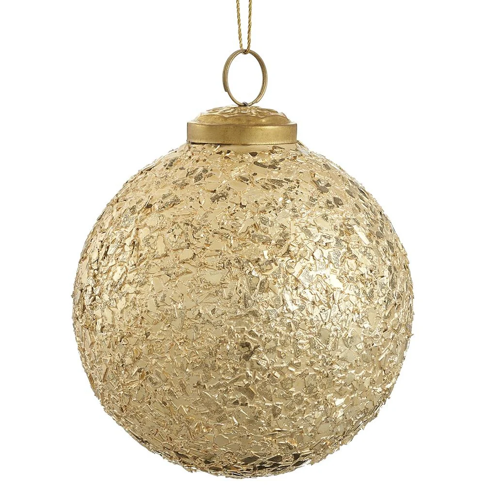 4.5" Gold Mosaic Glass Ball Ornament