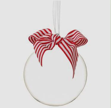 4.75" Glass Ornament With Bow - Clear White