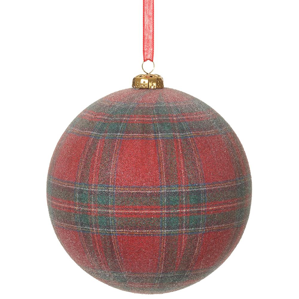 4.75" Glittered Plaid Ball Ornament Red Green - Image 2