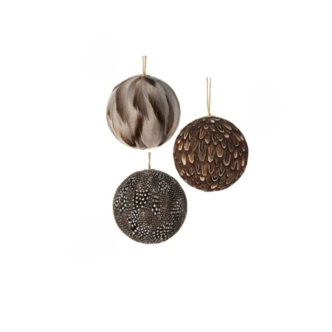 4" Feather Ball Ornament Set of 3 - Image 2