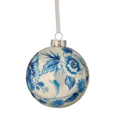 4" Glass Floral Rose Print Ornament