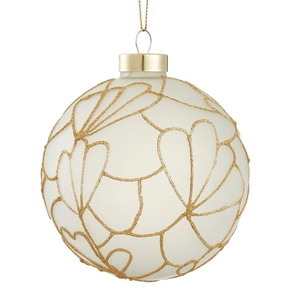 4” Glittered Tiffany Lamp Pattern Glass Ball Ornament Frosted Gold