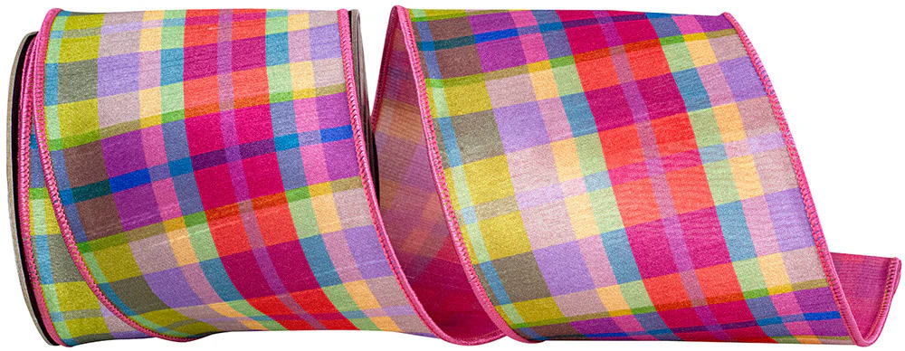 4 Inch Strawberry Plaid Deluxe Mesh Backed Ribbon - Watermelon
