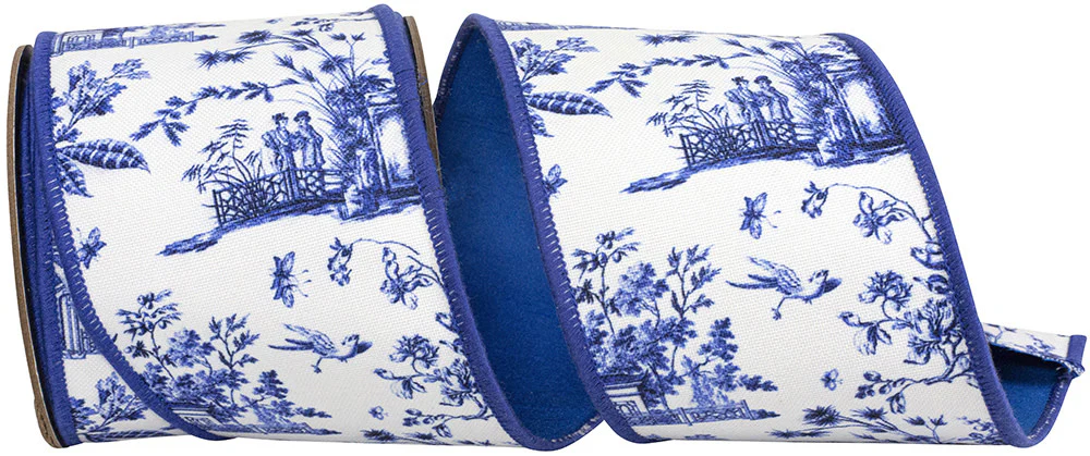 4 Inch Asian Vista Chinoiserie Deluxe Wired Edge Ribbon