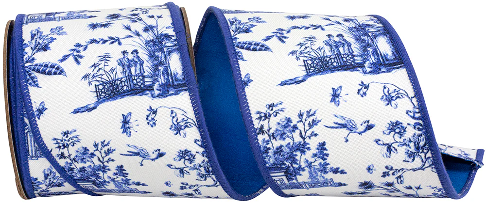 4 Inch Asian Vista Chinoiserie Deluxe Wired Edge Ribbon - Image 4