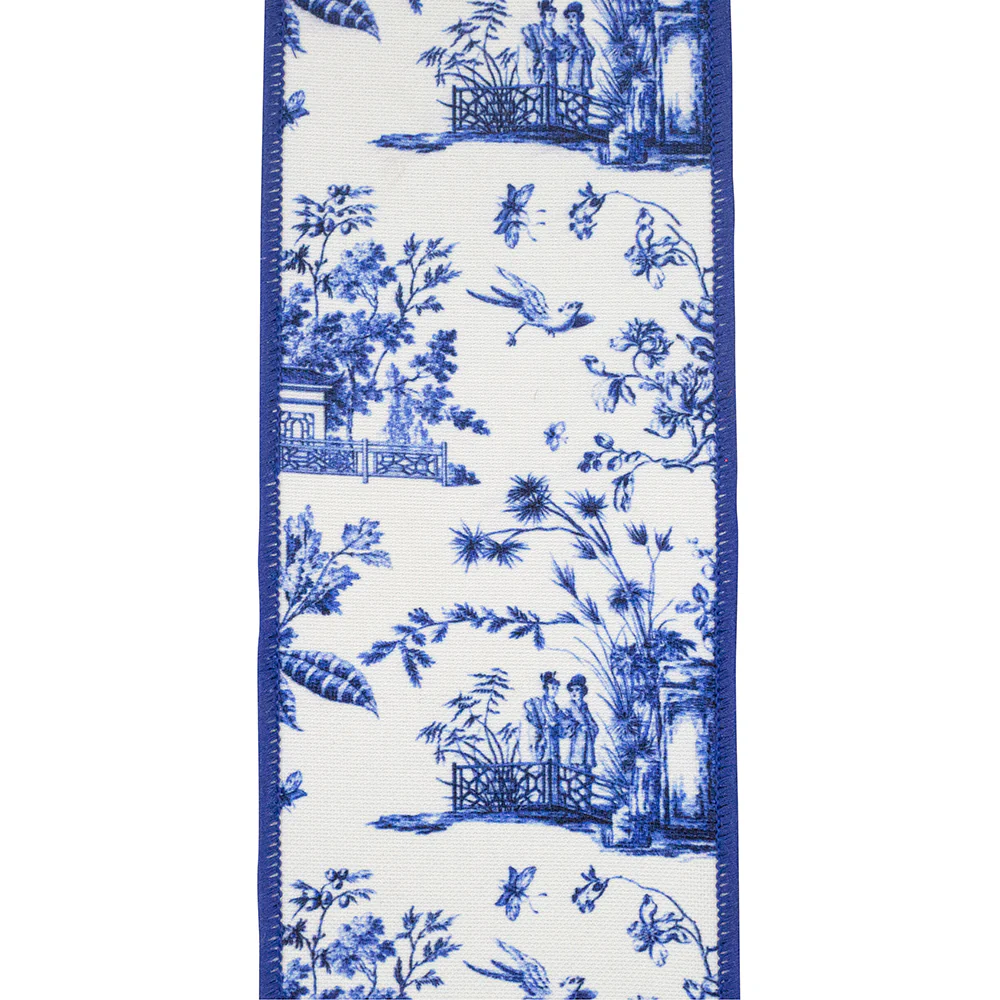 4 Inch Asian Vista Chinoiserie Deluxe Wired Edge Ribbon - Image 5