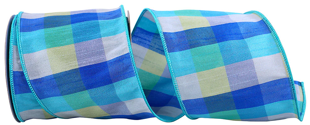 4 Inch Dupioni Blues Plaid Wired Edge Multi