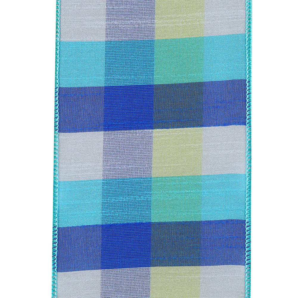 4 Inch Dupioni Blues Plaid Wired Edge Multi - Image 2