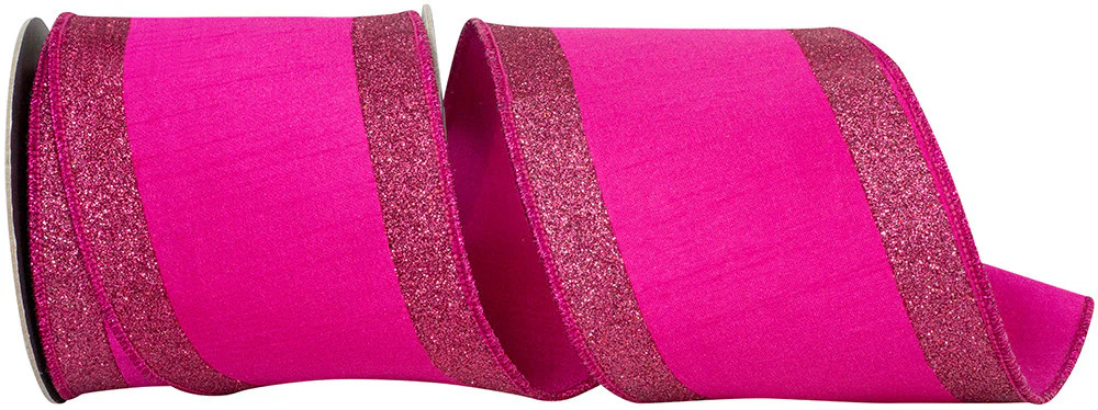 4 Inch Glitter Striped Edging Dupioni Deluxe Wired Edge Fuchsia