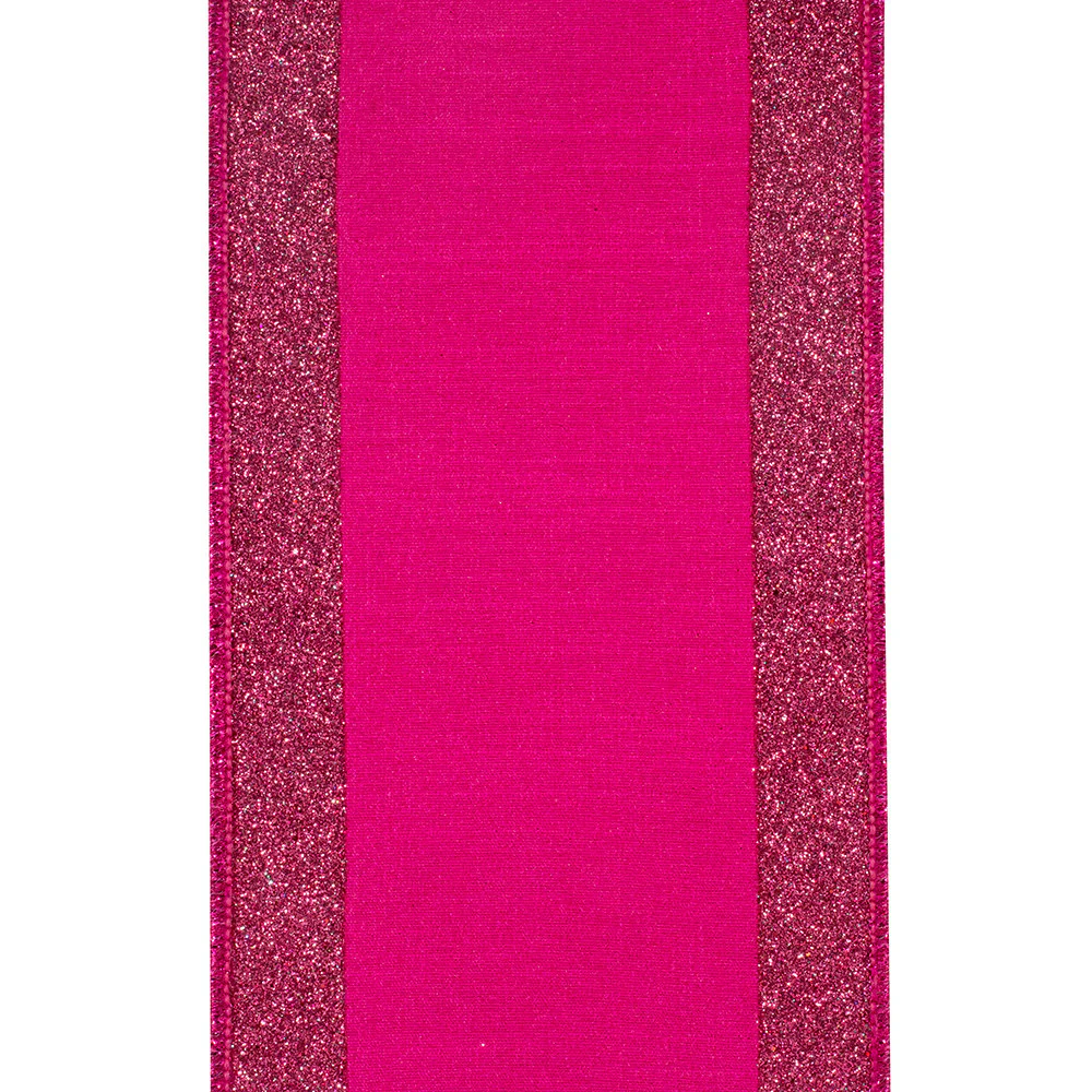 4 Inch Glitter Striped Edging Dupioni Deluxe Wired Edge Fuchsia - Image 2