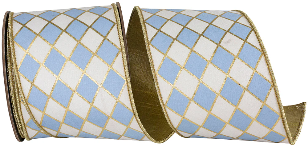 4 Inch Harlequin Solid Diamond Outline Gilded Deluxe Wired Edge White/French Blue - Image 4