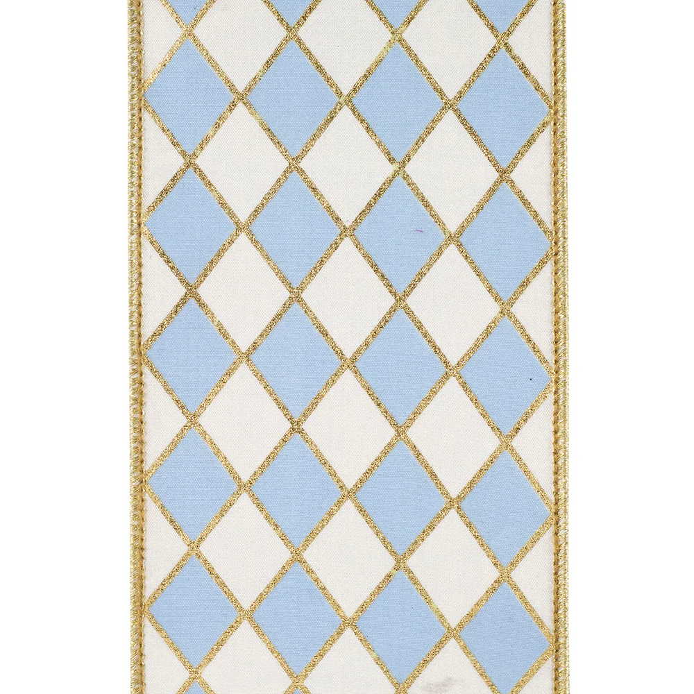 4 Inch Harlequin Solid Diamond Outline Gilded Deluxe Wired Edge White/French Blue - Image 5