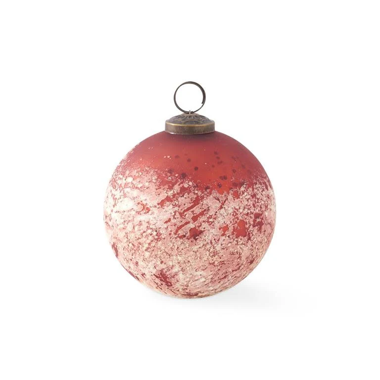 4 Inch Red & Half White w/Speckles Glass Orn