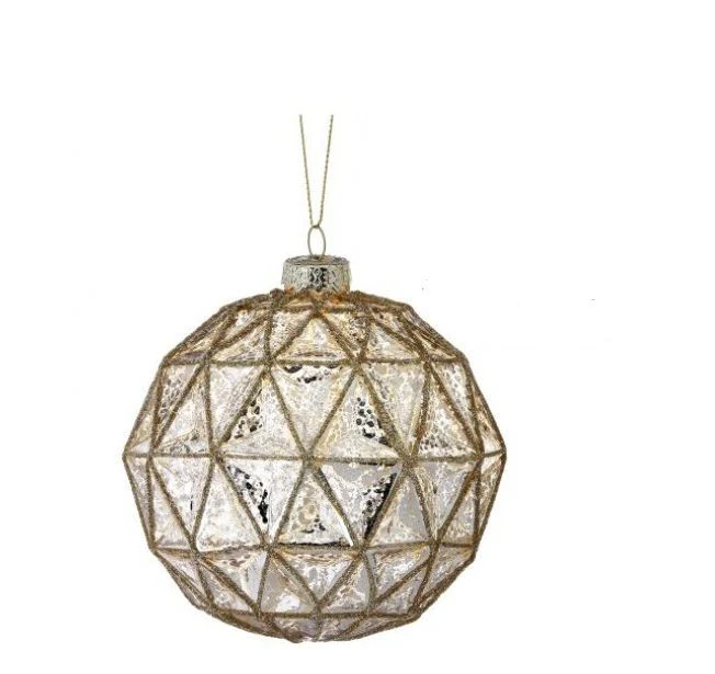 4" Merc Glass Glitter Geo Shape Ball Ornament - Image 4