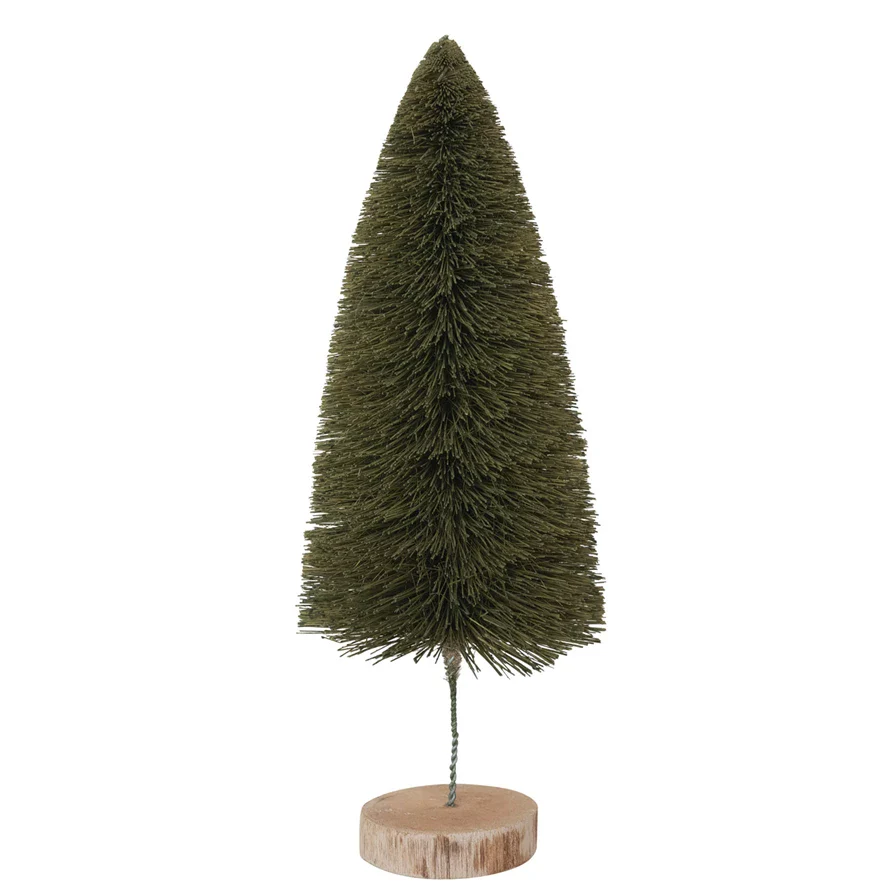 4" Round x 12"H Sisal Bottle Brush Tree With Wood Base - Green