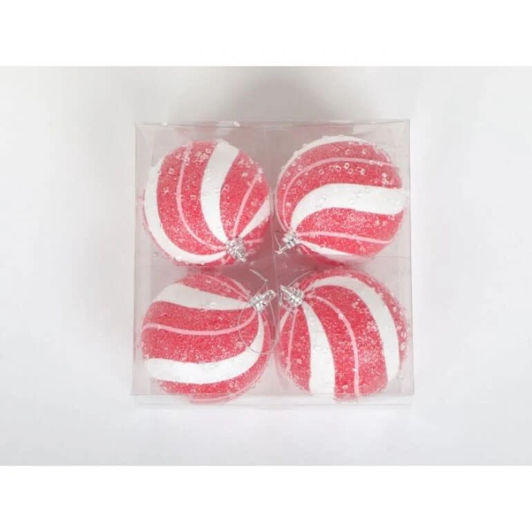 4" Vacuum Plate Sugar Peppermint Ball Ornament - Red/Pink/White - Sold Individually