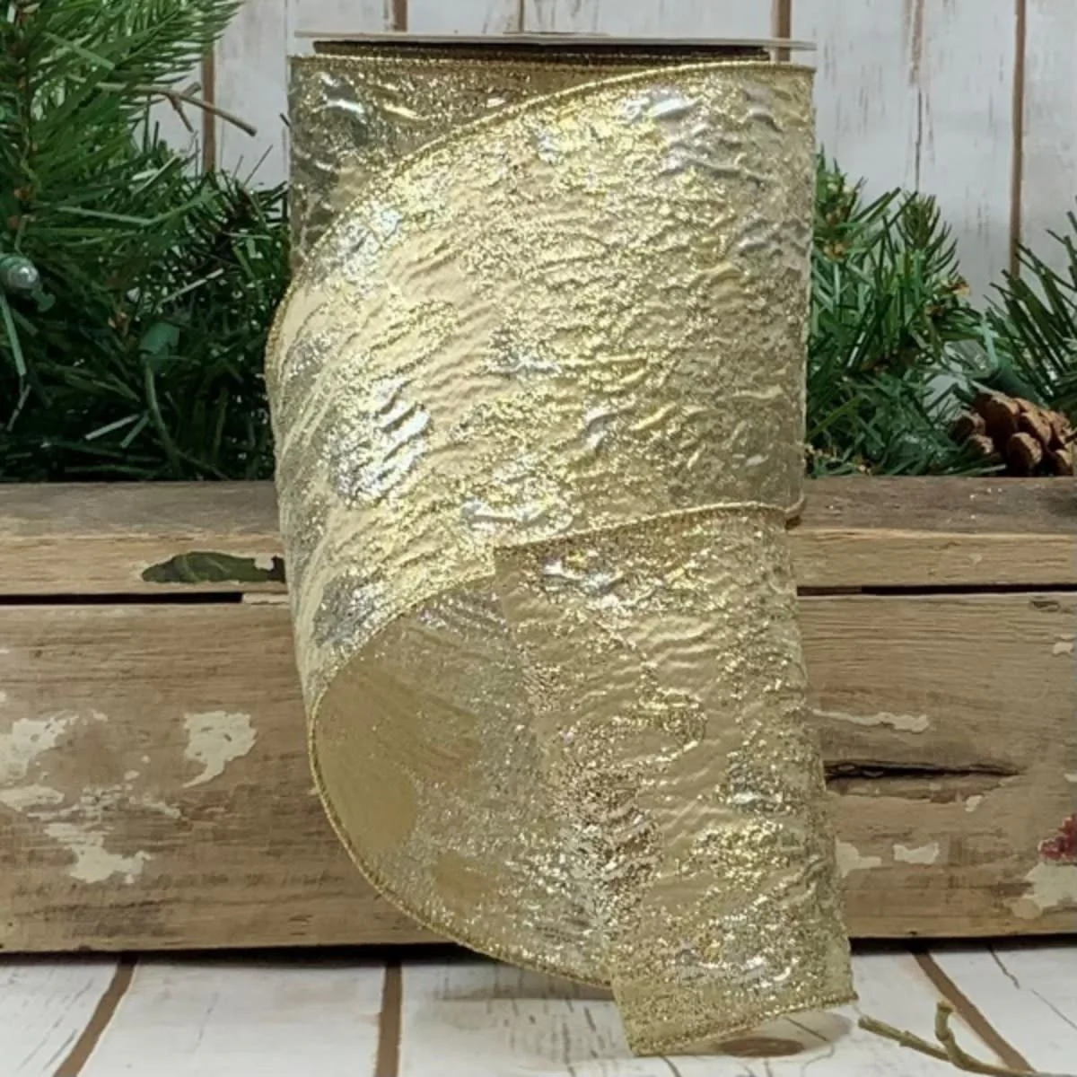 4“ x 10yds Jacquard Gold Metallic Ribbon