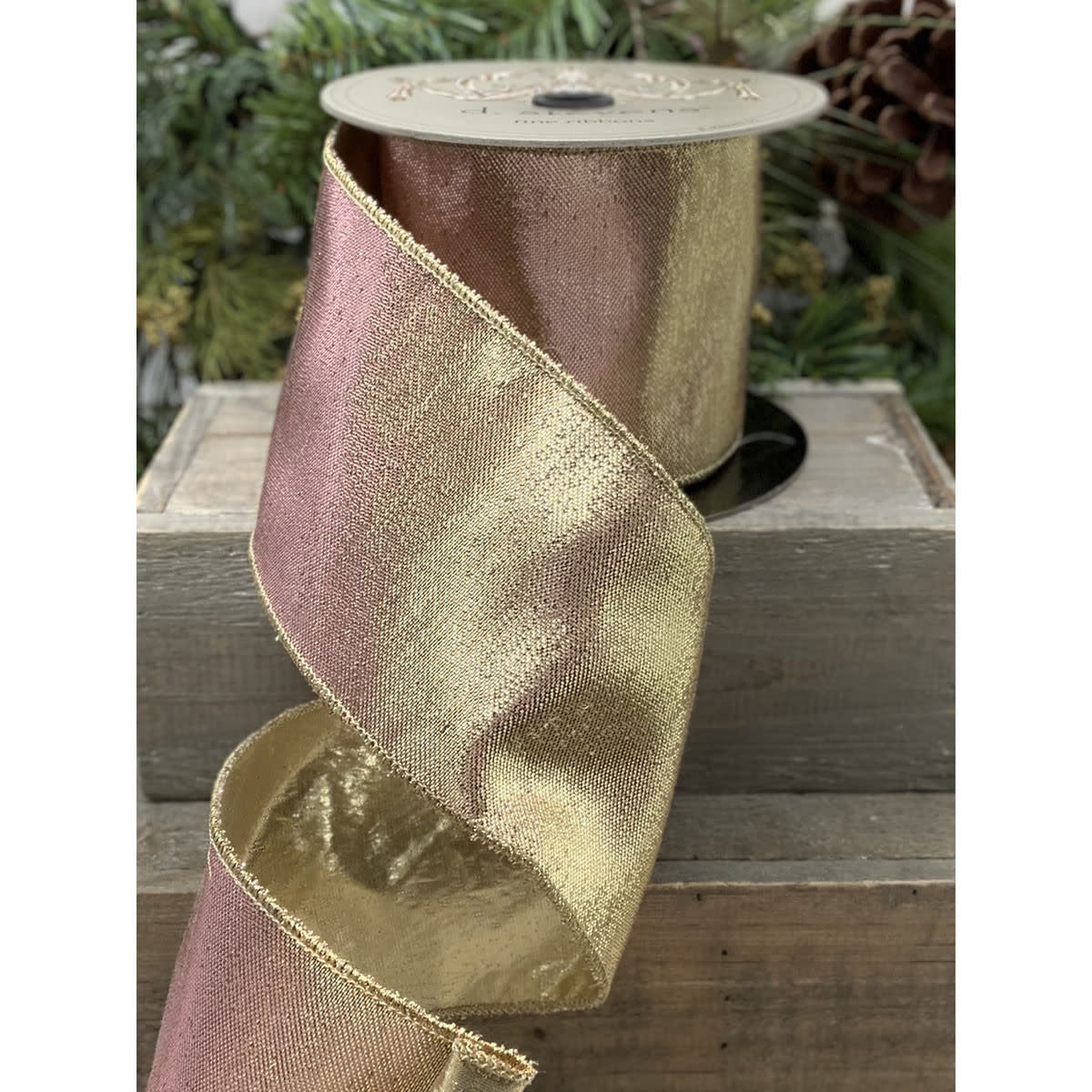 4" x 10yds Metallic Illusionist, Gold-Pink Ribbon