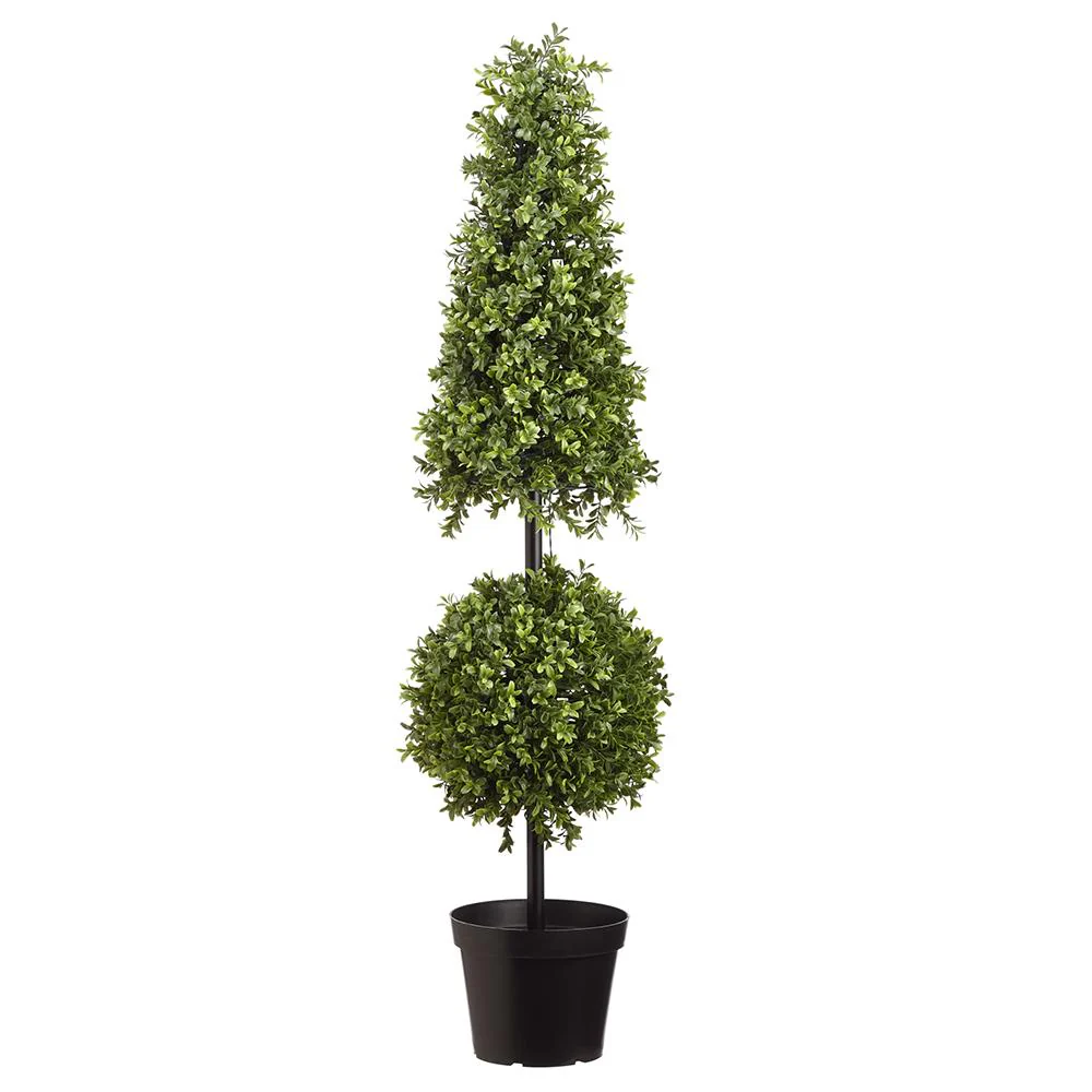 42" Battery Operated UV Protected Boxwood Cone Topiary 50 Led Lights in Pot G - Image 2