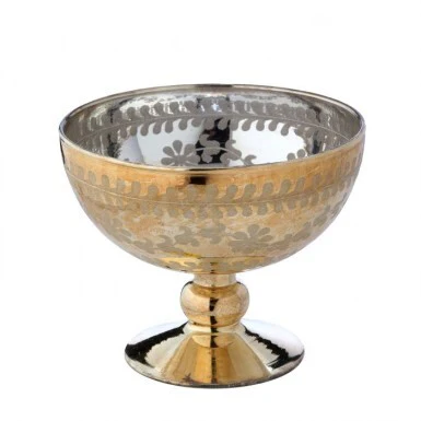 4.5" Etched Footed Glass Pedestal Bowl - Champagne - Image 2