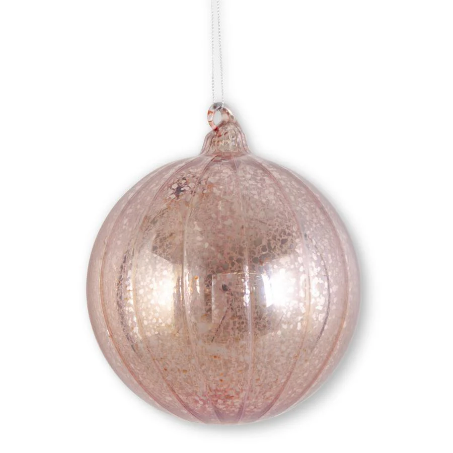 4.75 Inch Light Pink Ribbed Mercury Glass Round Ornament - Image 2