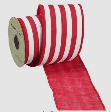 4"WX10YD STRIPE RIBBON RE/WH