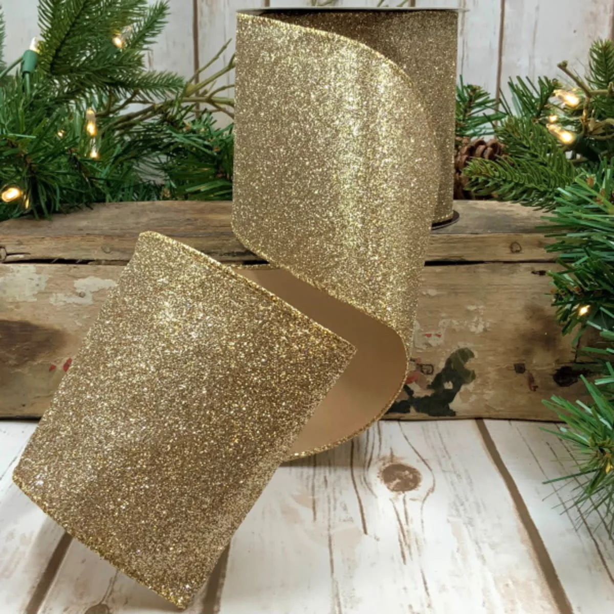 4"x 10yds Vintage Glitter - Gold Silver