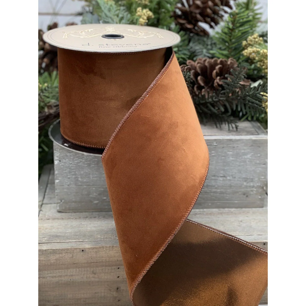 4"x10yds Velvet Taffeta Back, Copper - Image 2