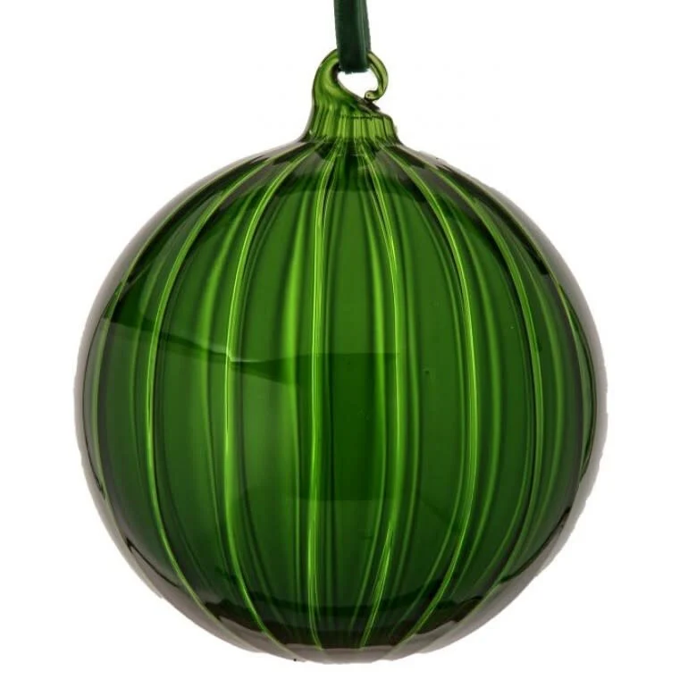 5” Glass  Clear Stripe Ball Ornament - Image 4
