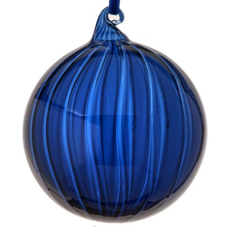 5” Glass  Clear Stripe Ball Ornament - Image 9