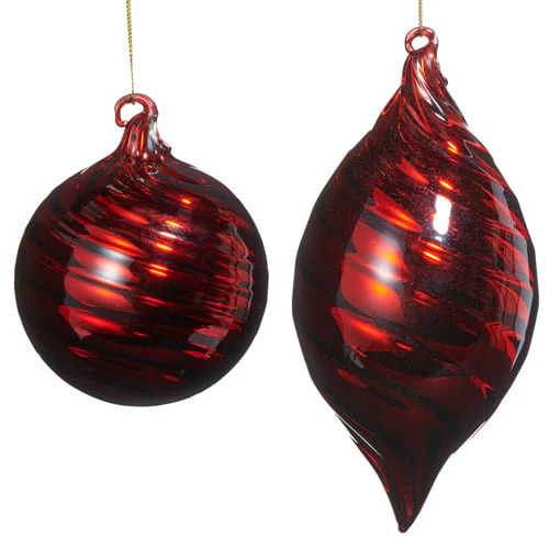 Red Swirl Blown Glass Ornament - Sold Individually