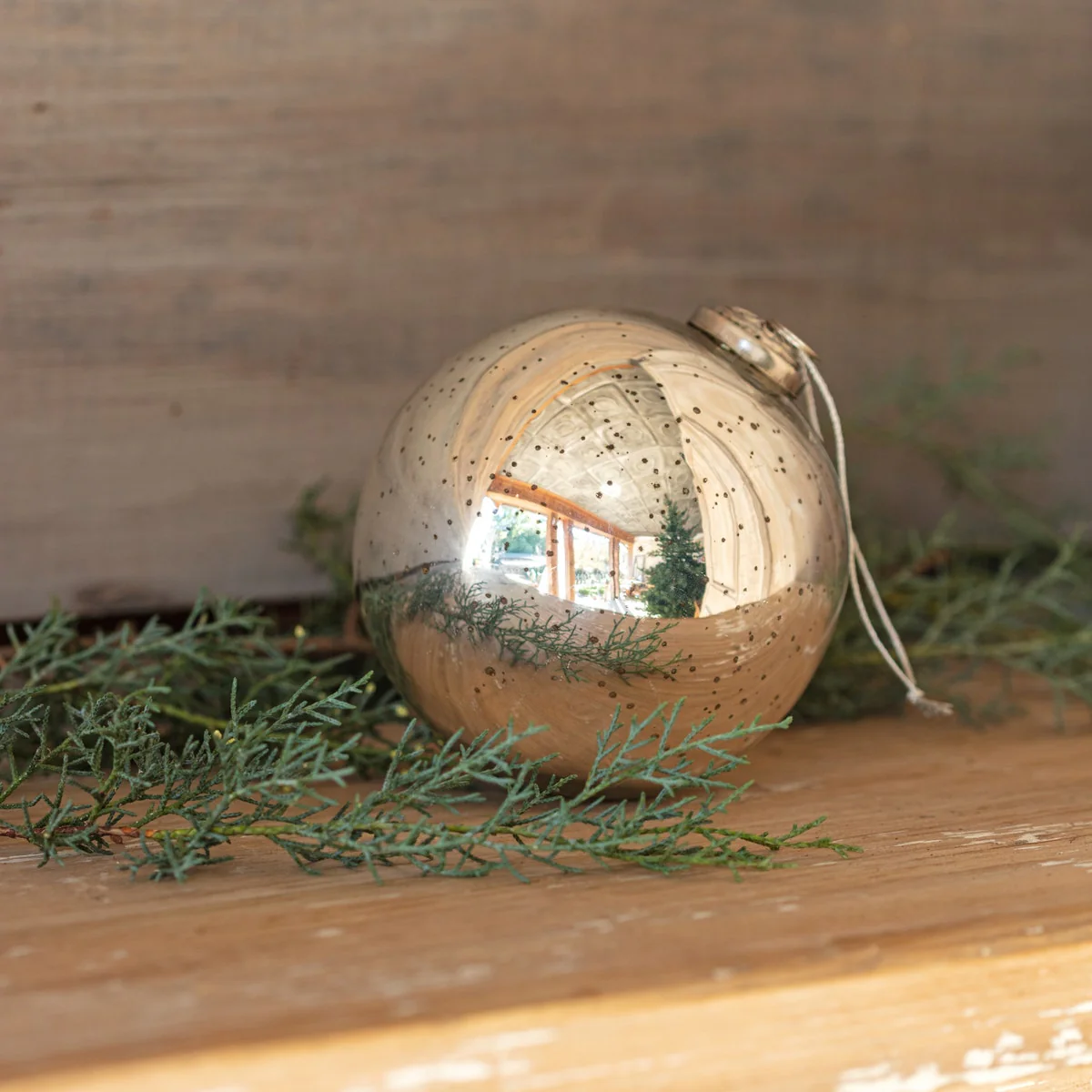 5" Round Antique Silver Mercury Glass Ball Ornament