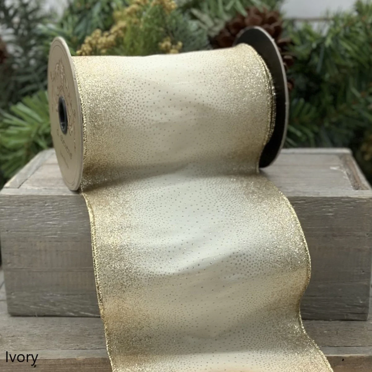 5" x 10yds Faux Dupion Starburst Glitter - Ivory - Image 2