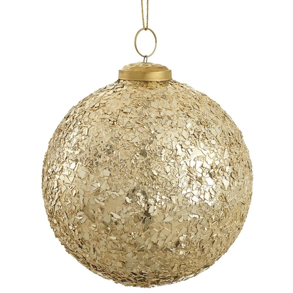 5.5" Mosaic Glass Ball Ornament Gold